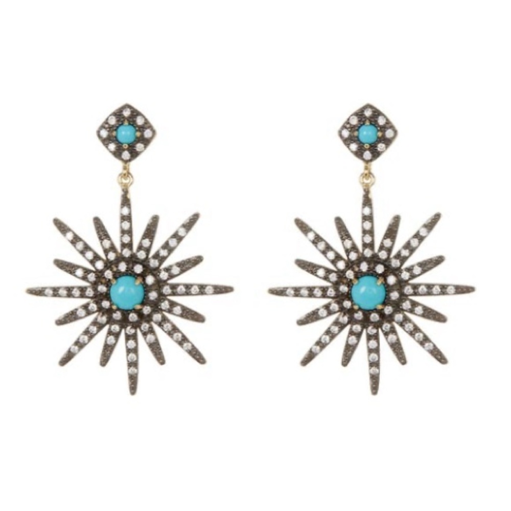 Brand New Adorina 14K Yellow Gold Plated Turquoise & Swarovski Starburst Earring
